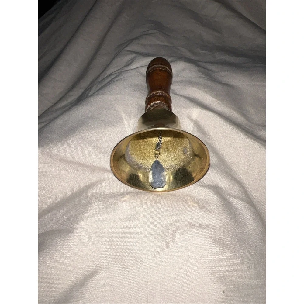 Antique Brass Hand Bell with Wooden Handle Traditional Style 4.5
